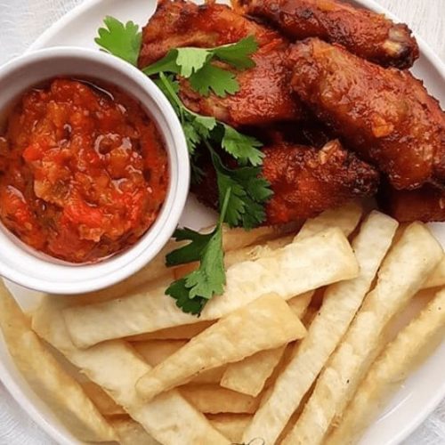 Fried Yam with Fried/Grilled Chicken