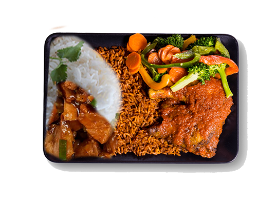 Jollof and Plain Rice with Pork Sauce